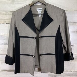 Perceptions  Irene B Womens Gray & Black 3/4 Sleeve‎ Open Front Blazer Jacket 14